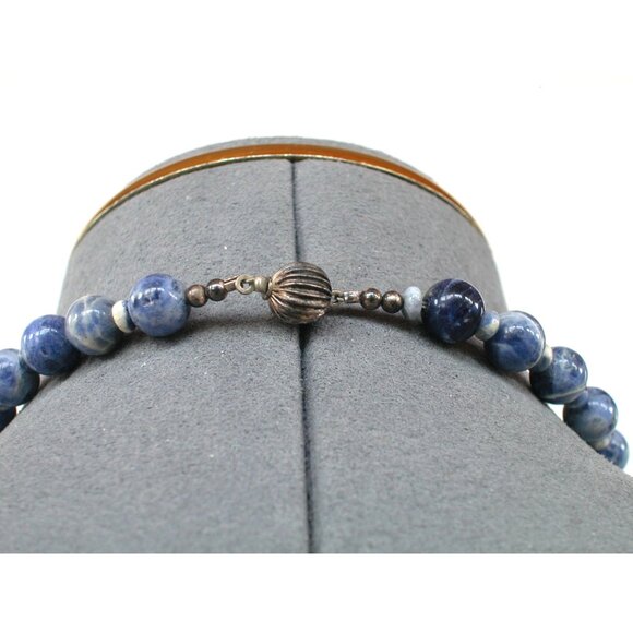 Sodalite Teardrop Pendant Necklace With Beaded Chain & Antique Silver Clasp - Picture 3 of 5